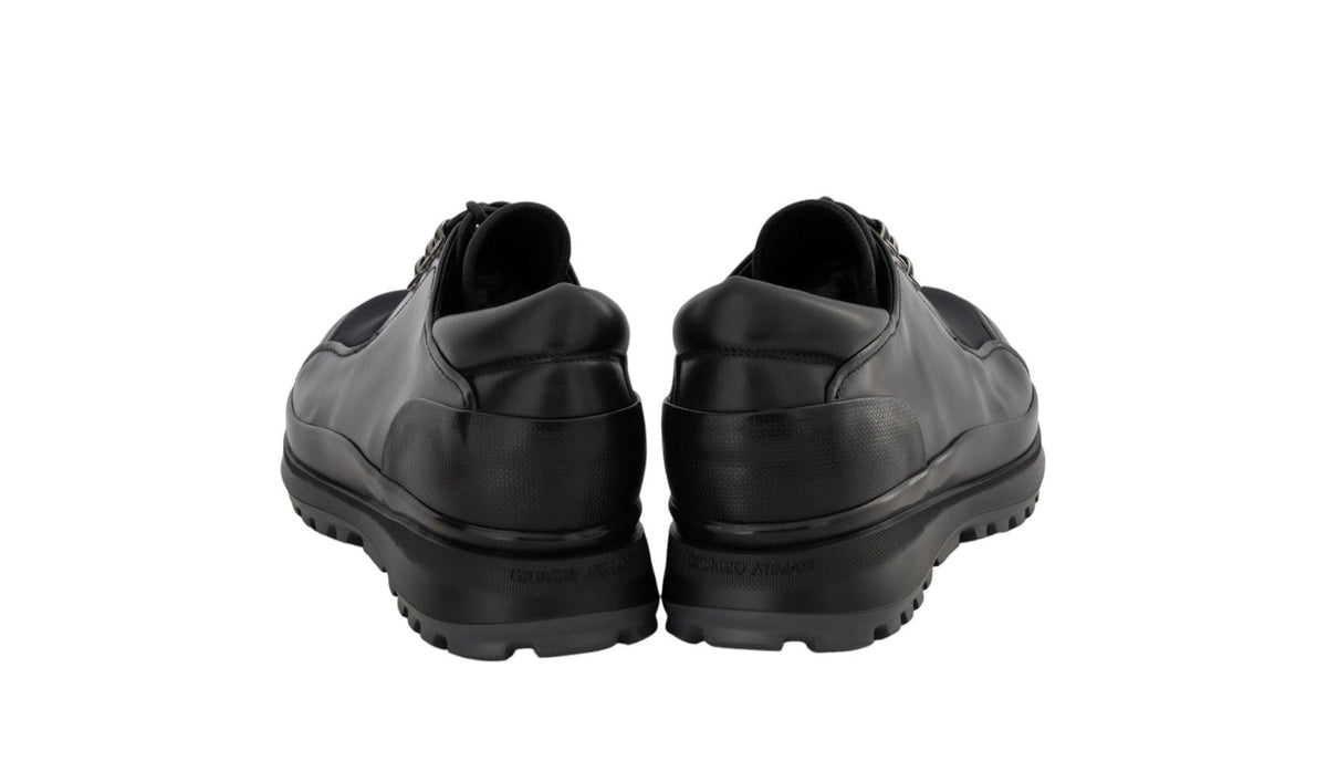 1120$ GIORGIO ARMANI Derby Shoes Black Lug Sole Tech + Leather 5 UK / 6 US/39 IT