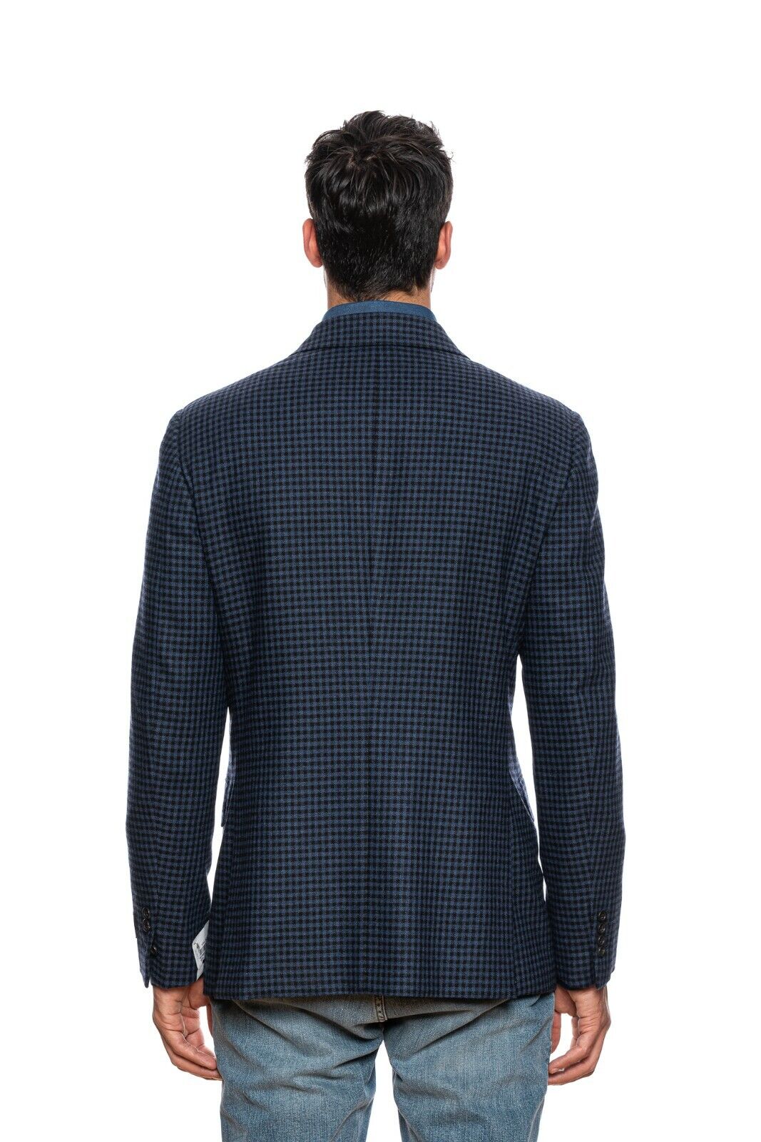 $2450 BELVEST Blue Wool Cashmere Check Jacket Double Breasted 40 US / 50 EU  7R
