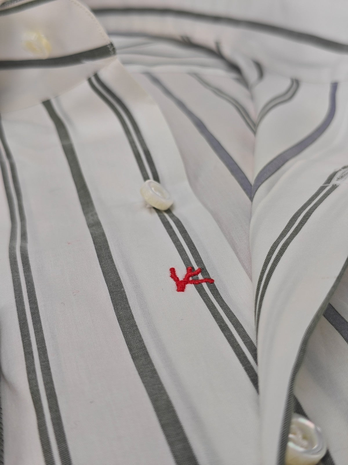 730$ ISAIA NAPOLI "Mix" White Striped Dress Shirt Hand-Sewn Fine Cotton