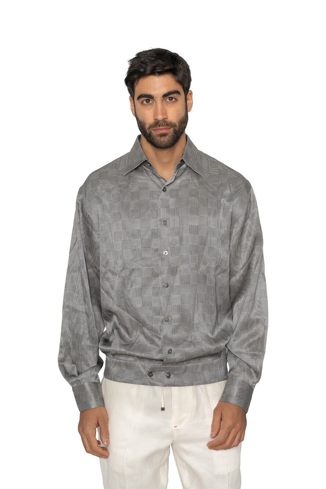 1400$ LUXURY MAROL BOLOGNA Bomber Jacket Shirt Gray 100% SILK Satin 16 - 41