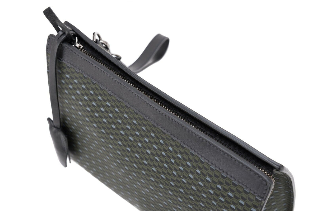 $720 Testoni Bologna Green OPTICAL Calf Hand Clutch Bag + Padlock Key