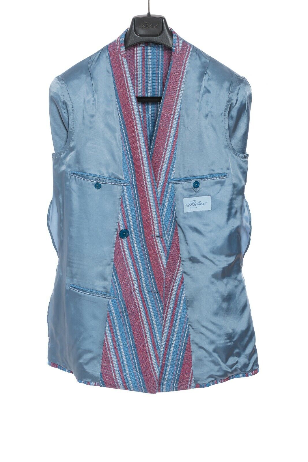 2080$ BELVEST Double Breasted Jacket Striped Linen 40 US / 50 EU Super Slim Fit