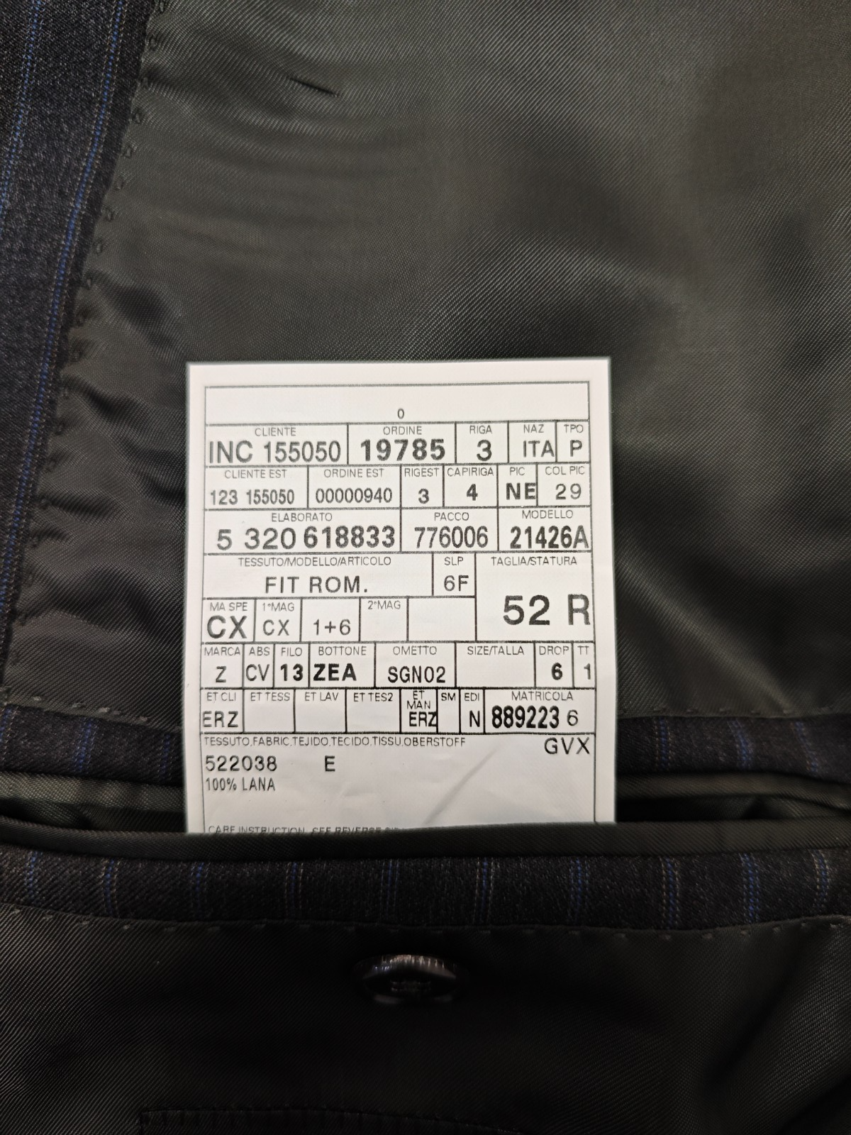 $4650 ERMENEGILDO ZEGNA Dark Gray / Blue Striped Suit Wool  42 US / 52 EU  R