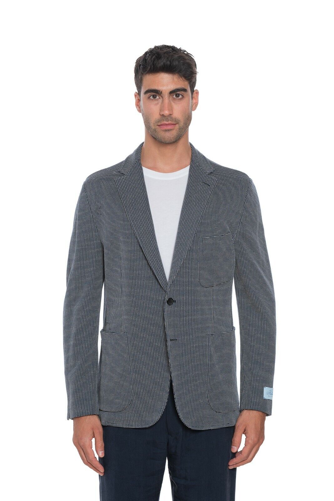 1750$ BELVEST Jacket Blazer Blue Heavy Cotton Geometric 44 US / 54 EU 8R