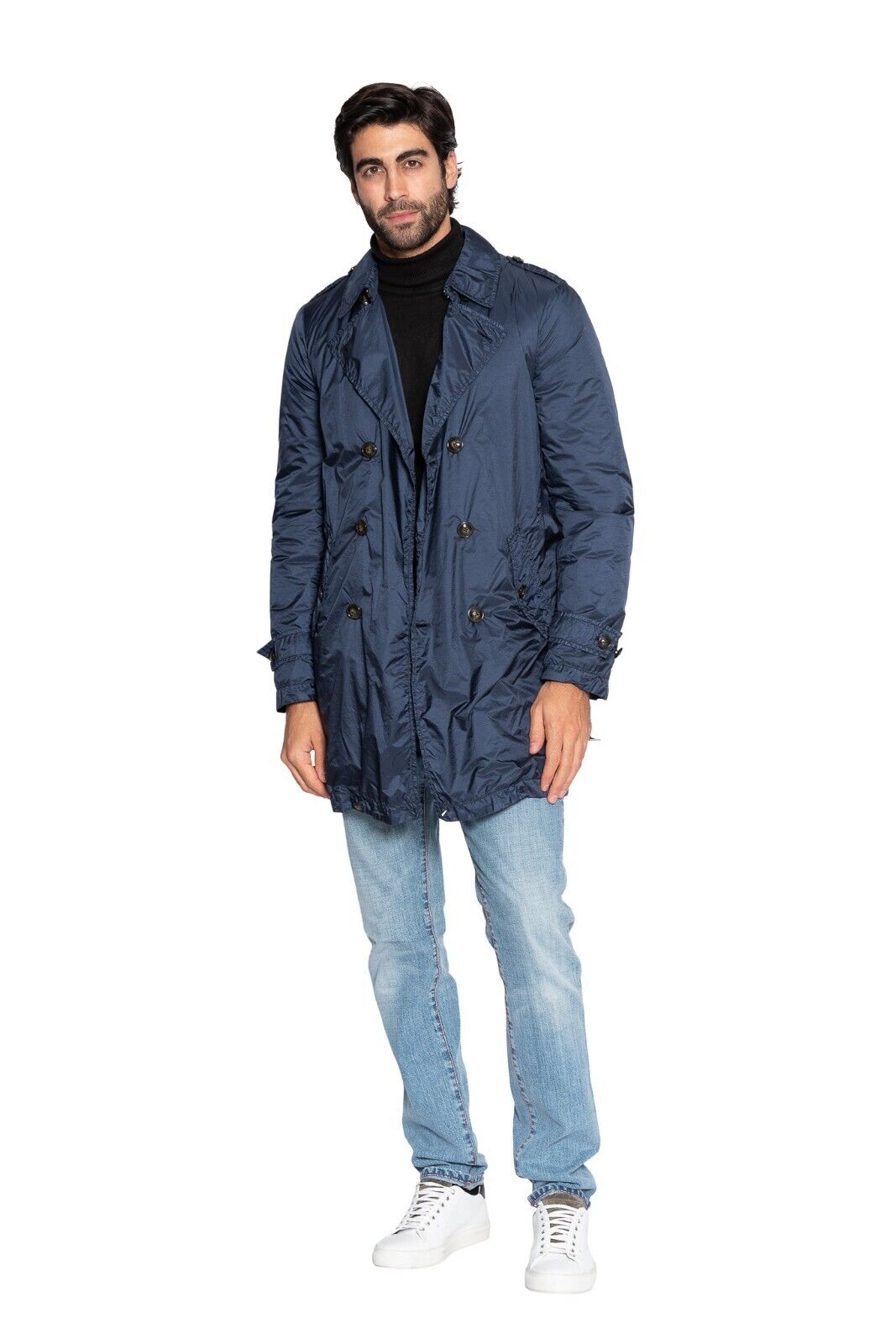 800$ MI.DA TOKYO-FIRENZE Blue Trench Coat Japan Fabric Light / Warm 38 US  48 EU