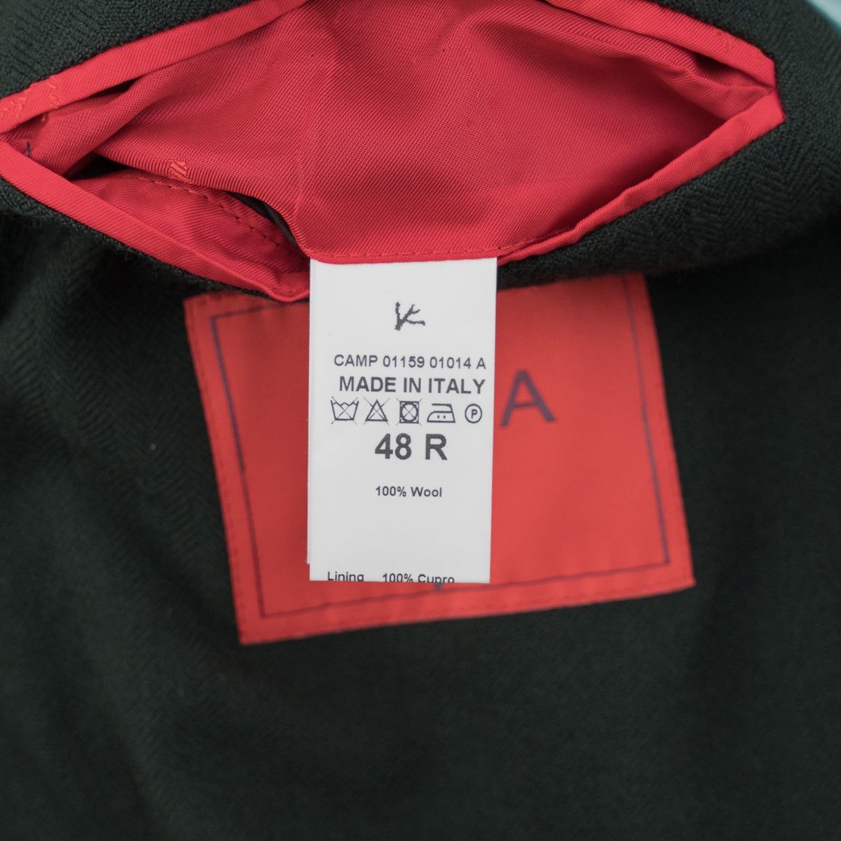 $6550 ISAIA NAPOLI Dark Green Trench Overcoat Wool Herringbone 38 US / 48 EU