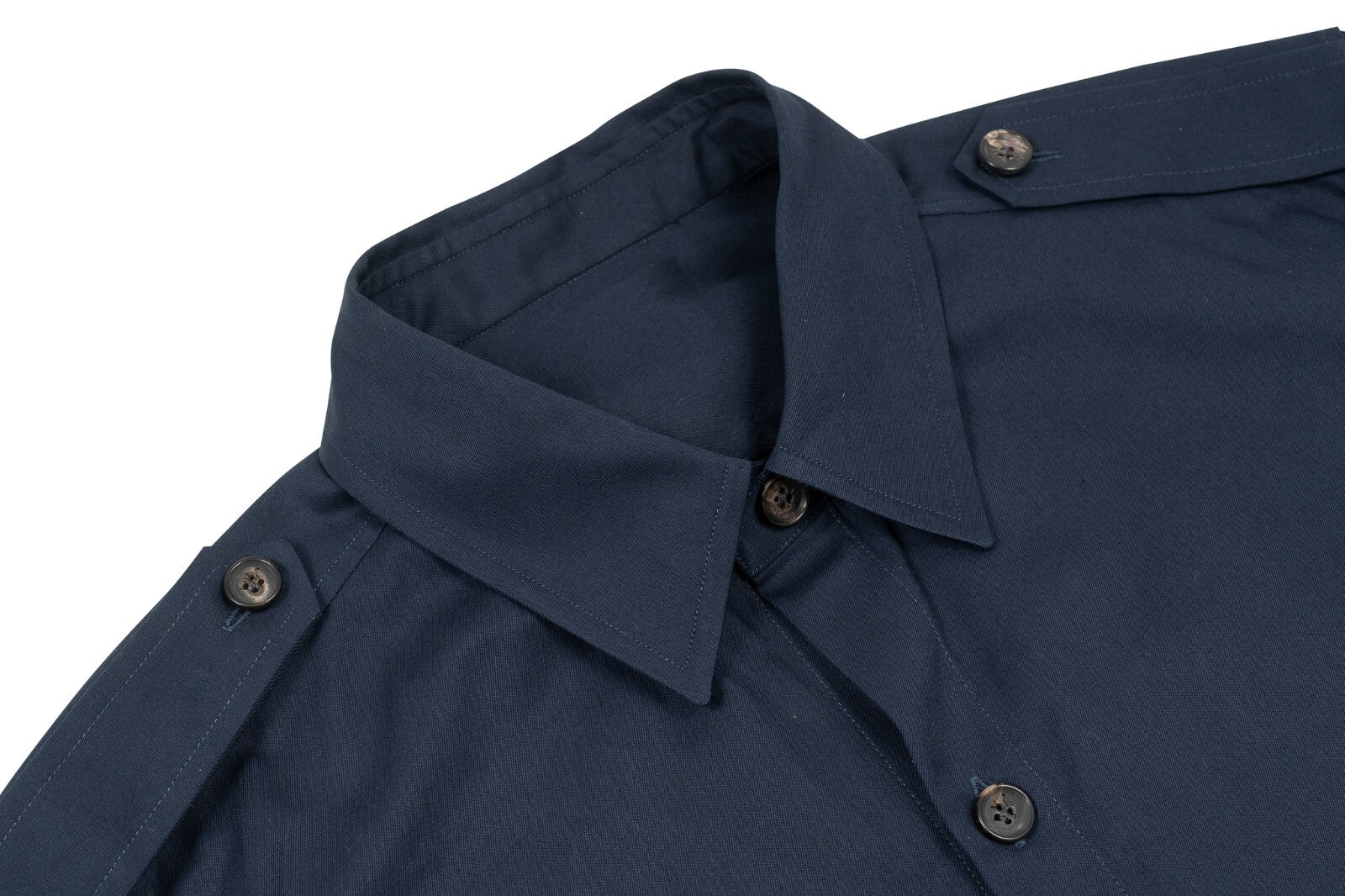 850$ ISAIA NAPOLI Blue Navy Hand-Sewn Military Shirt Cotton Size M