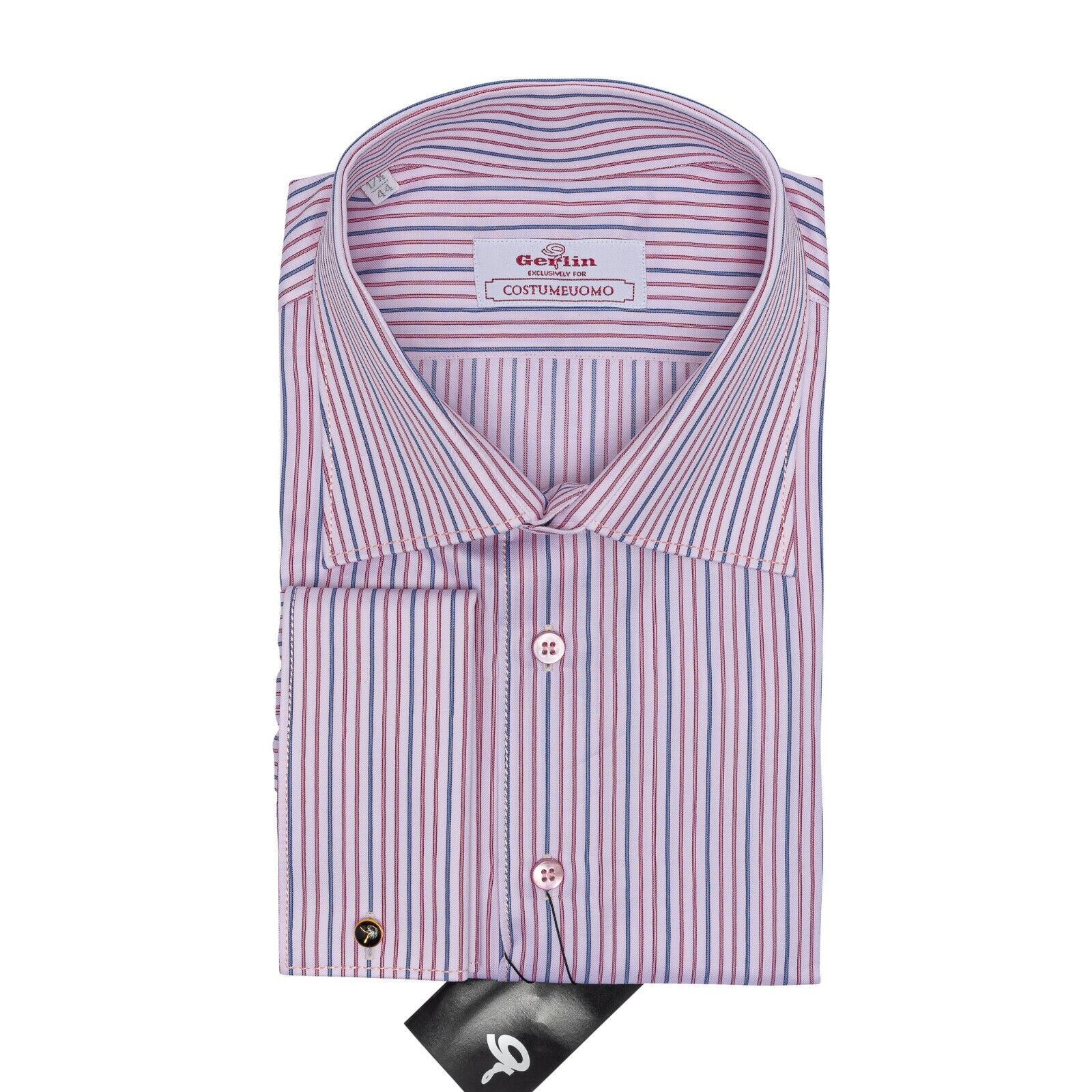 690$ LUXURY GERLIN Shirt Striped Dark Pink Cotton Twill 2E ZILLI