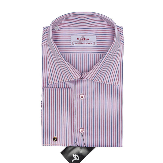 690$ LUXURY GERLIN Shirt Striped Dark Pink Cotton Twill 2E ZILLI