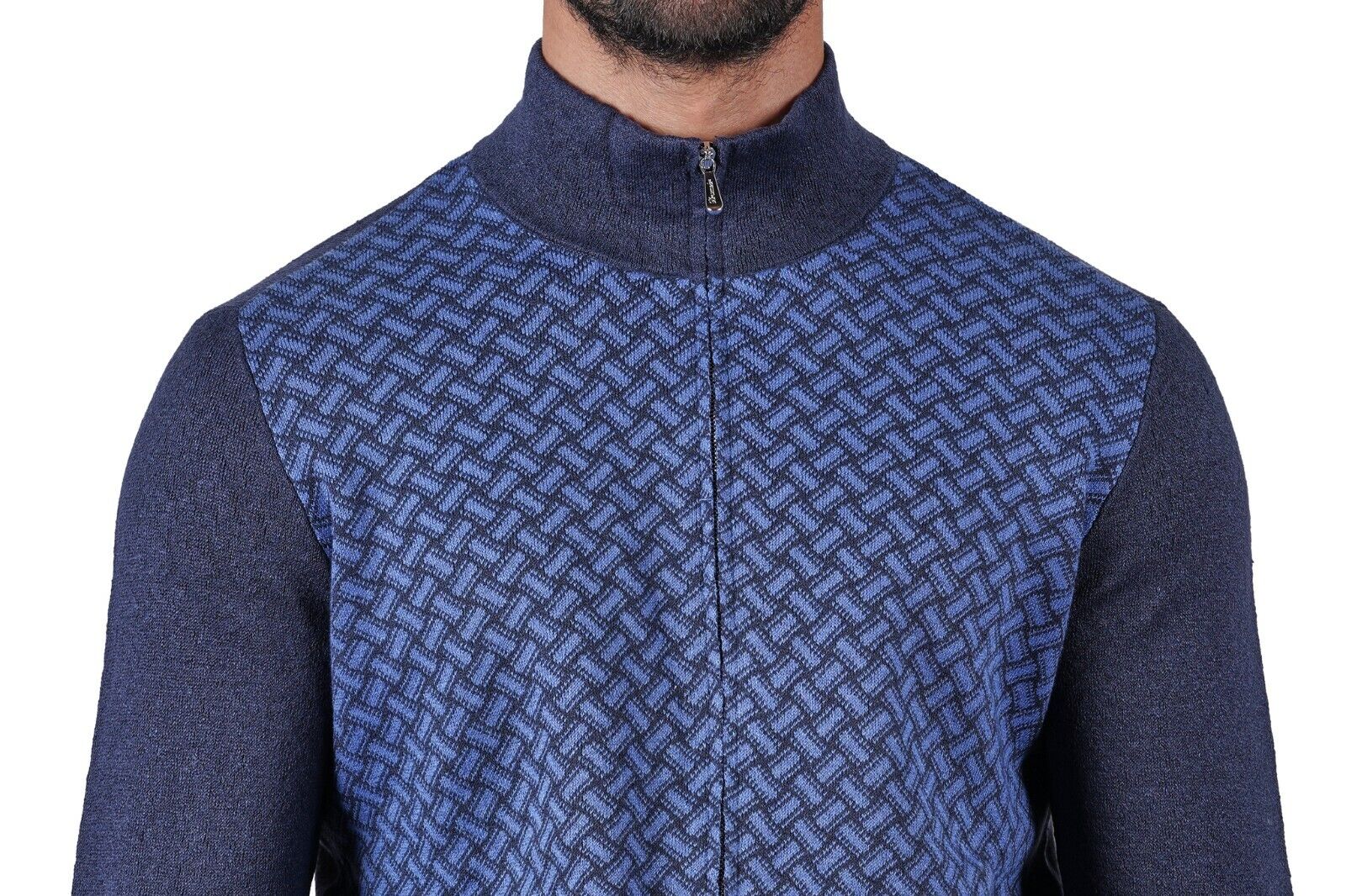 350$ Italian Luxury DRUMOHR Cardigan Zip Linen "Razor Blade" Blue 40 US / 50 EU
