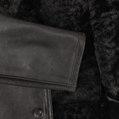 4500$ HETTABRETZ Black Shearling Leather Coat Nappa Made Italy 38 US / 48 IT