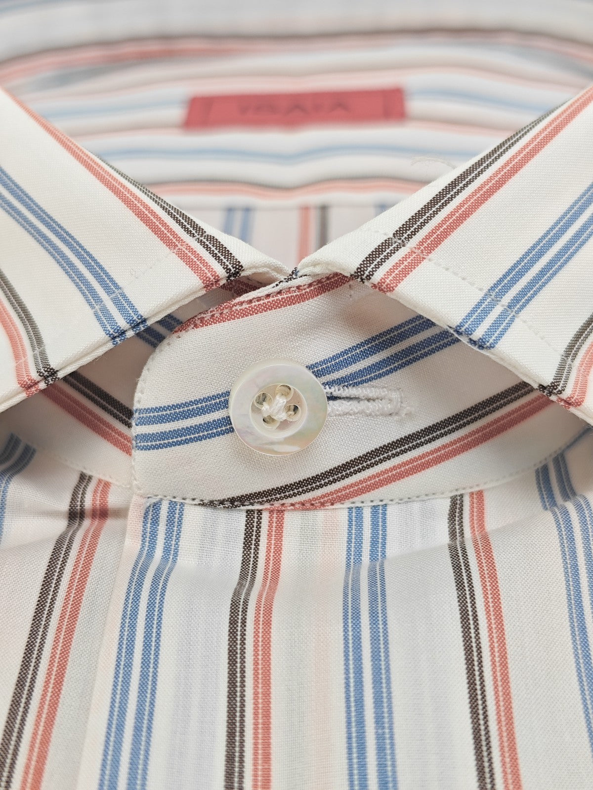 730$ ISAIA NAPOLI "Mix" Dress Shirt White Striped Lightwheight Cotton 17.5 - 44