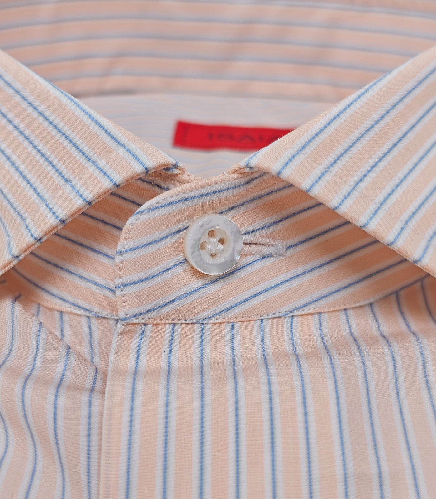 730$ ISAIA NAPOLI "Mix" Dress Shirt Salmon Striped Fine Cotton 15 - 38