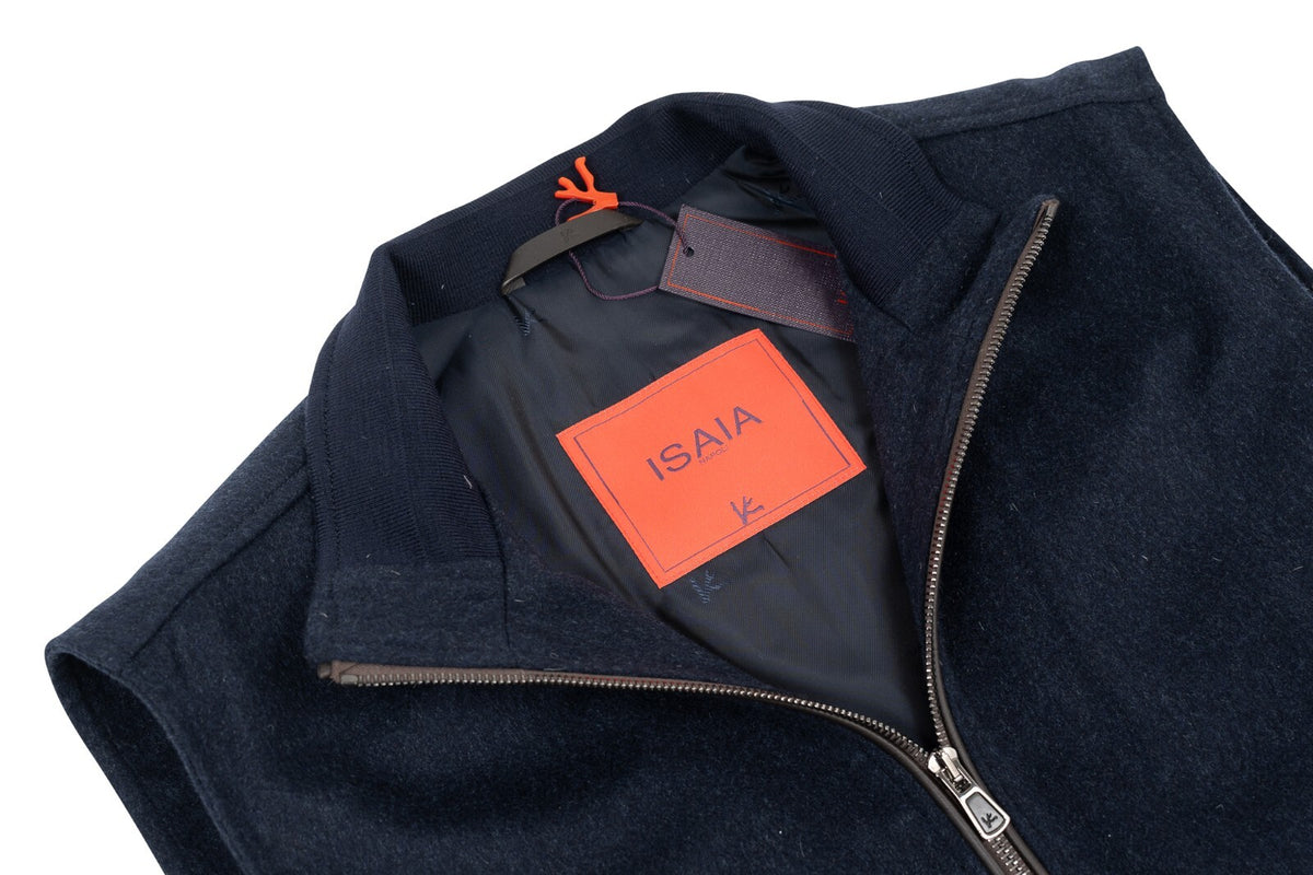 3900$ ISAIA NAPOLI Blue Navy Jacket Vest 100% Cashmere & Leather Details