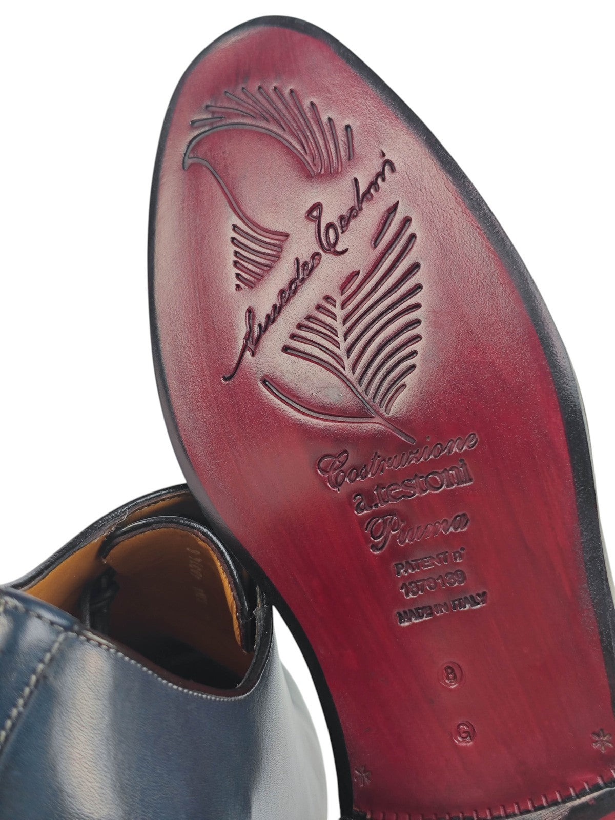 1300$ TESTONI "Piuma" Oxford Shoes Top Calf Shaded Indigo/Cigar  8 UK 9 US 42 IT