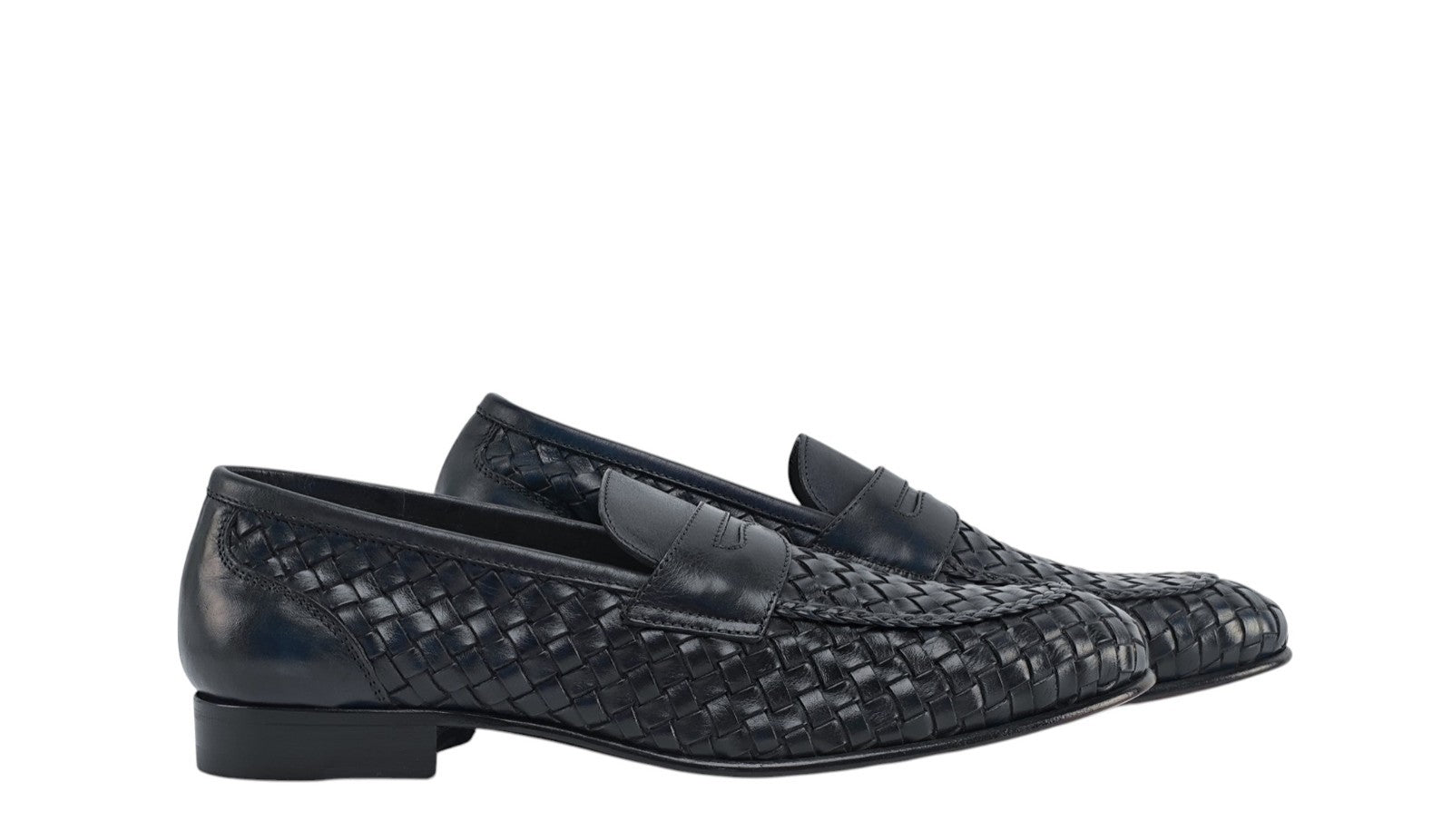 1250$ TESTONI "Tivoli" Blue Unlined Loafer Shoes Woven Calf 8 UK / 9 US / 42 IT