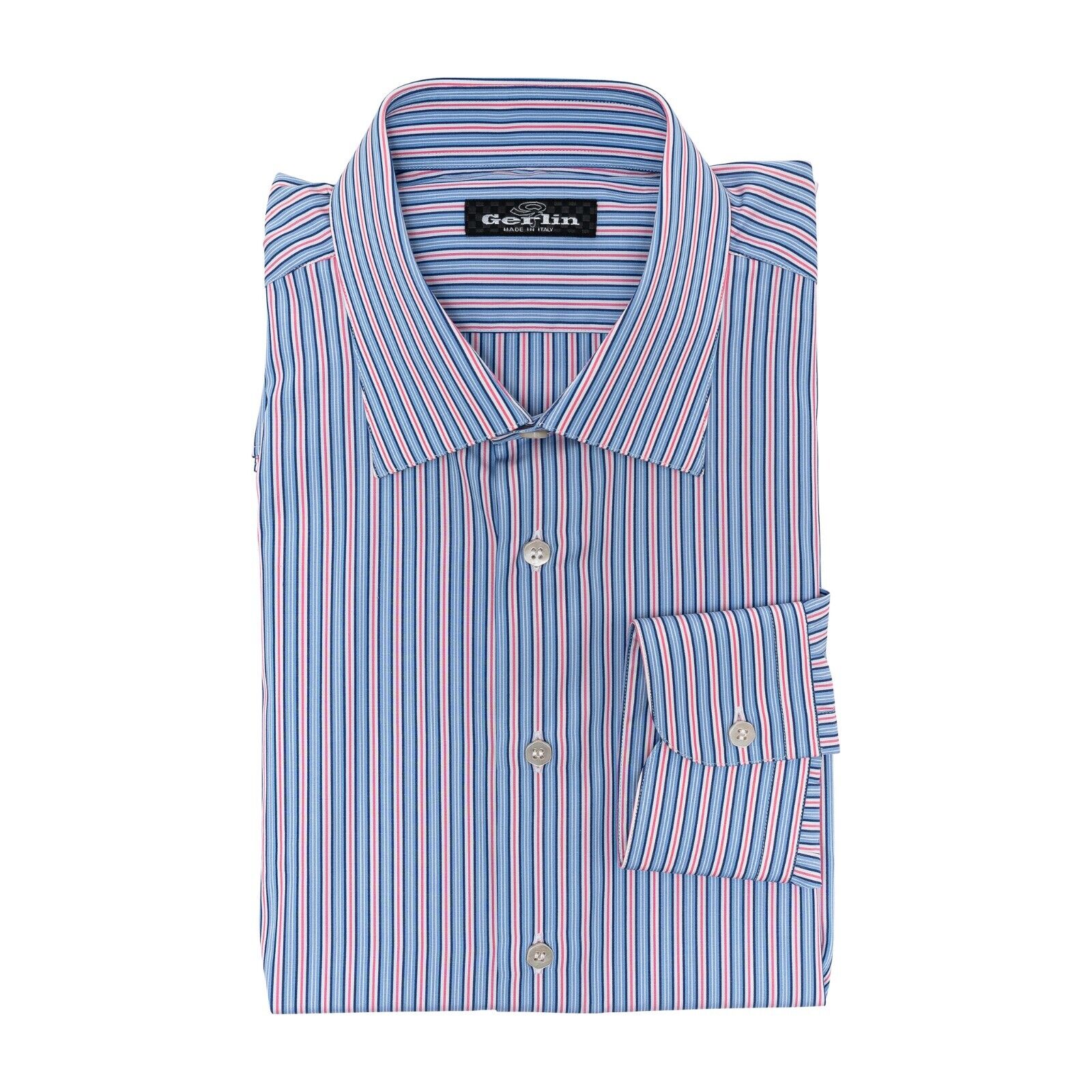690$ LUXURY GERLIN Shirt Striped Light Blue Cotton 16 - 41 5N BIJAN