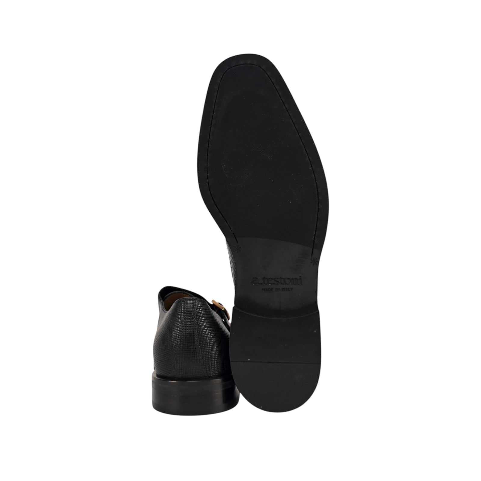 1250$ TESTONI Black Double Monk Shoes Saffiano Soft Calf 8 UK / 9 US / 42 IT