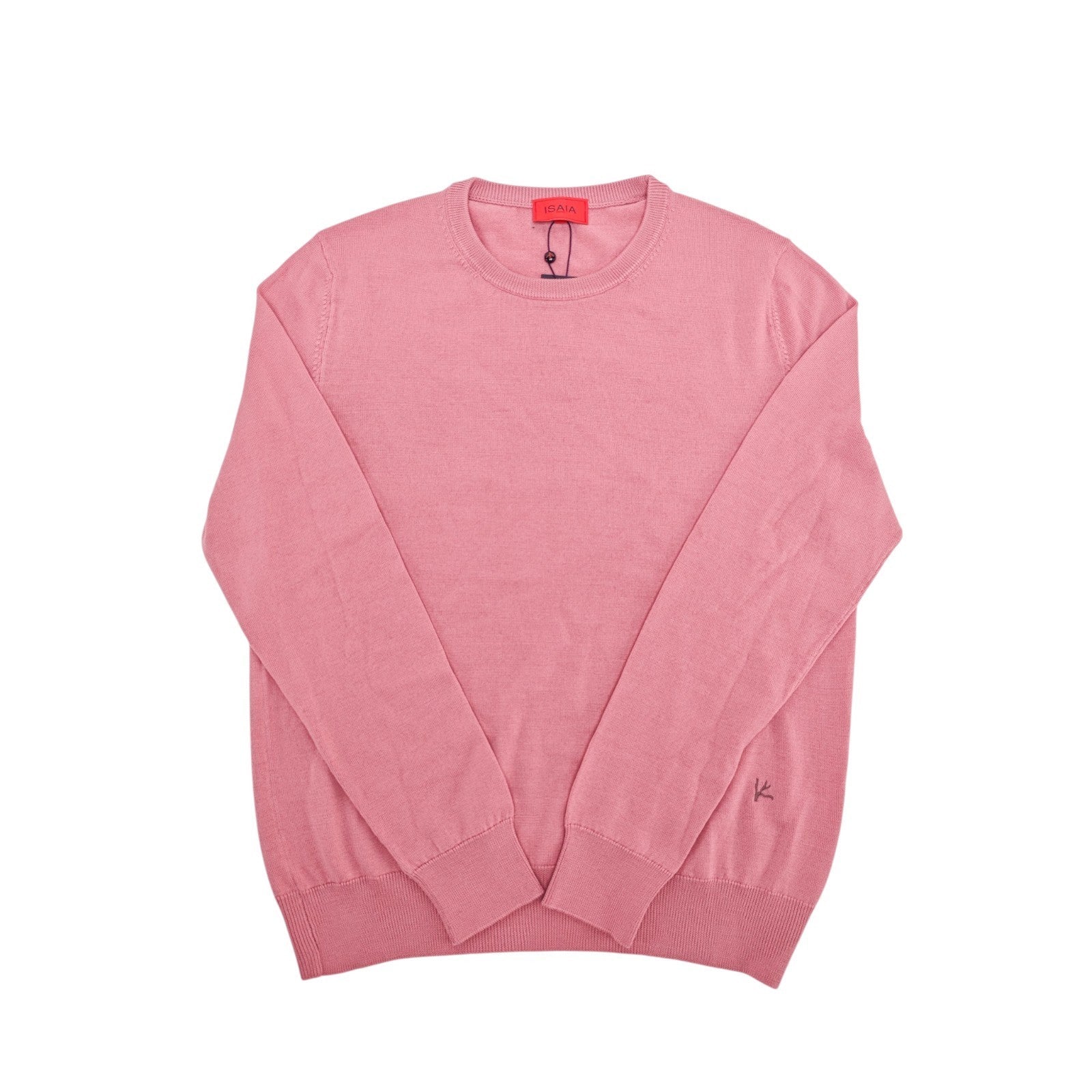 1425$ ISAIA NAPOLI Logo Pink Crewneck Sweater Knit Wool Size S