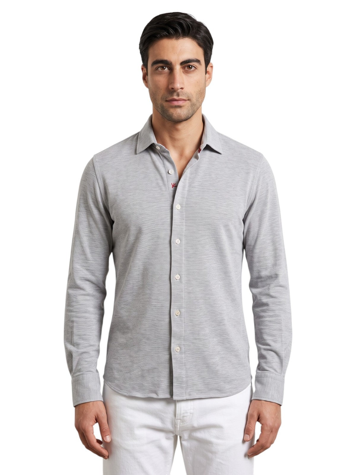 750$ ISAIA NAPOLI Light Gray Shirt Jersey Cotton  15.75 - 40 - Made in Italy