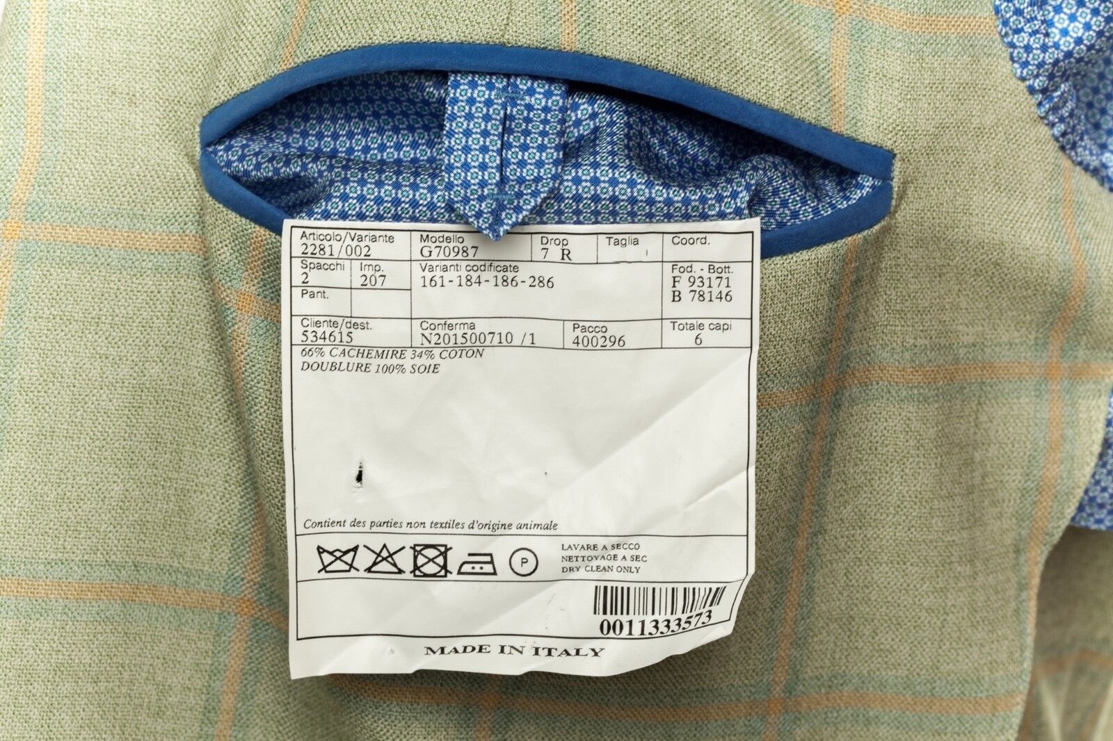 2550$ BELVEST Windowpane Jacket Cashmere Checks Light Green 46 US / 56 EU  7 R