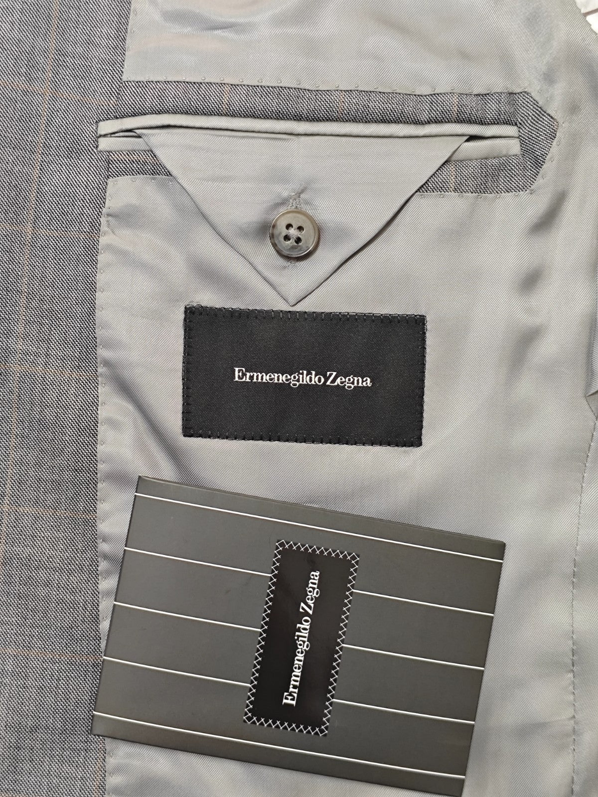 $4450 ERMENEGILDO ZEGNA Gray Glen Plaid Suit Fine Wool  38 US / 48 EU  R