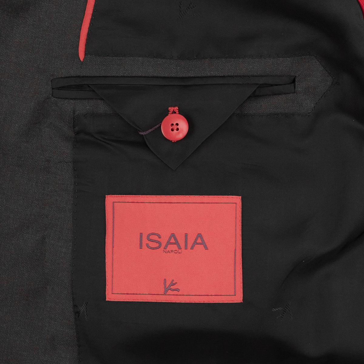 $7120 ISAIA NAPOLI "Gregorio" Dark Gray Suit Hand-Sewn Fine Wool Aquaspider