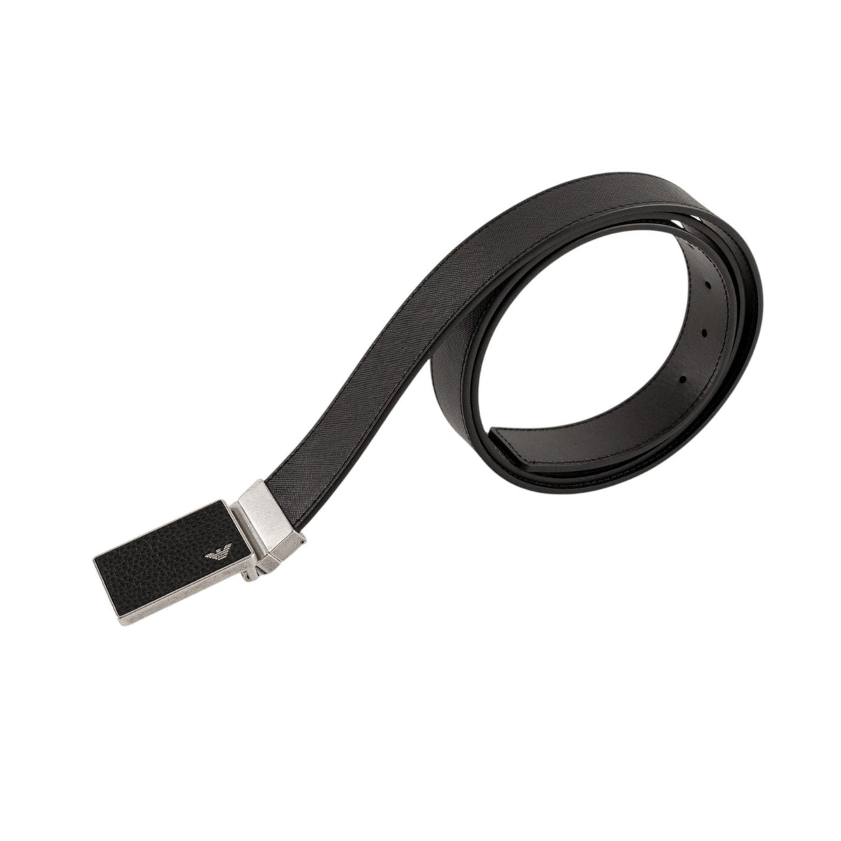 420$ GIORGIO ARMANI Belt Black Saffiano Leather Inset Plaque Buckle Size 110