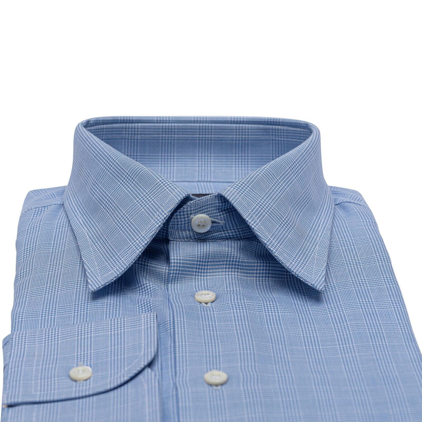690$ LUXURY GERLIN Shirt Checks Blue Flannel Cotton 16 - 41 1F BIJAN