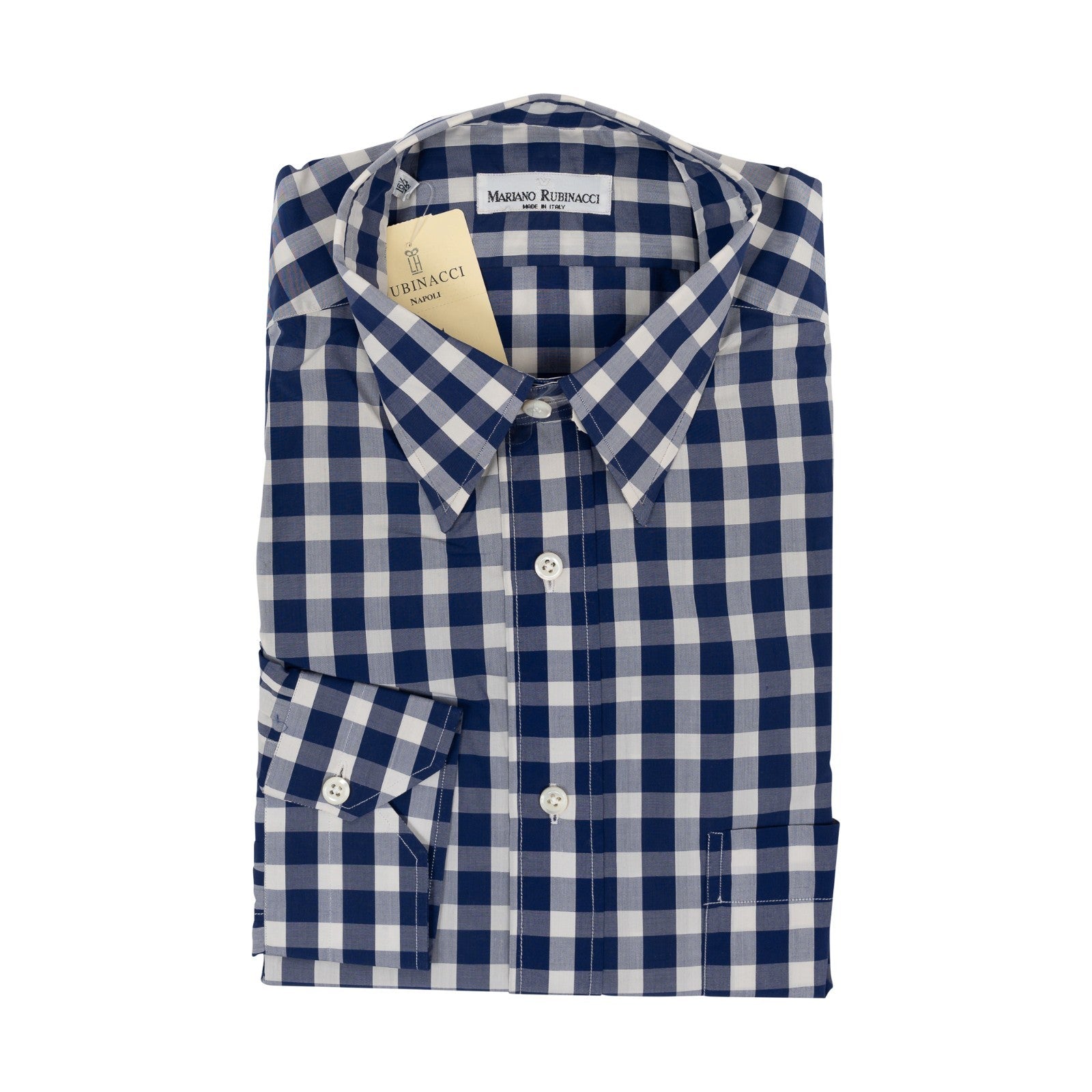 520$ RUBINACCI NAPOLI Blue Checks Pocket Dress Shirt Cotton Classic Fit  5Y
