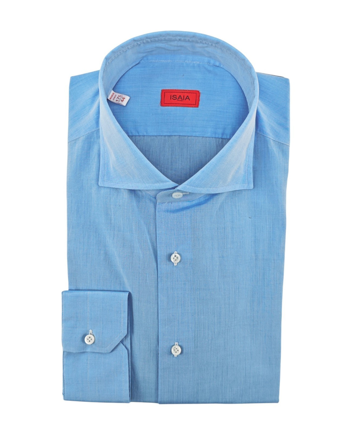 780$ ISAIA "Mix" Dress Shirt Blue Solid Lightwheight Cotton 16.5 - 42