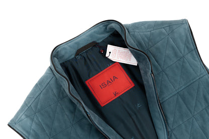 4500$ ISAIA NAPOLI Teal Blue Quilted Jacket Vest 100% Lambskin Leather