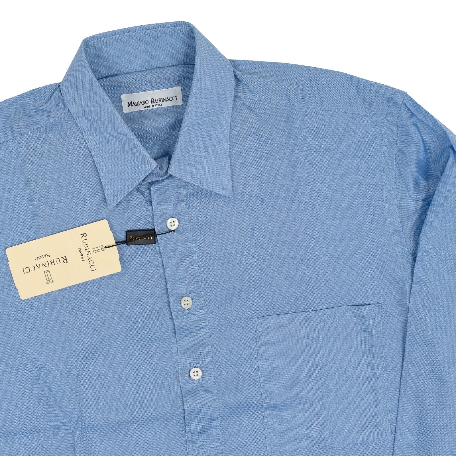 520$ RUBINACCI NAPOLI Blue Pocket Dress Shirt Cotton Classic Fit  4E