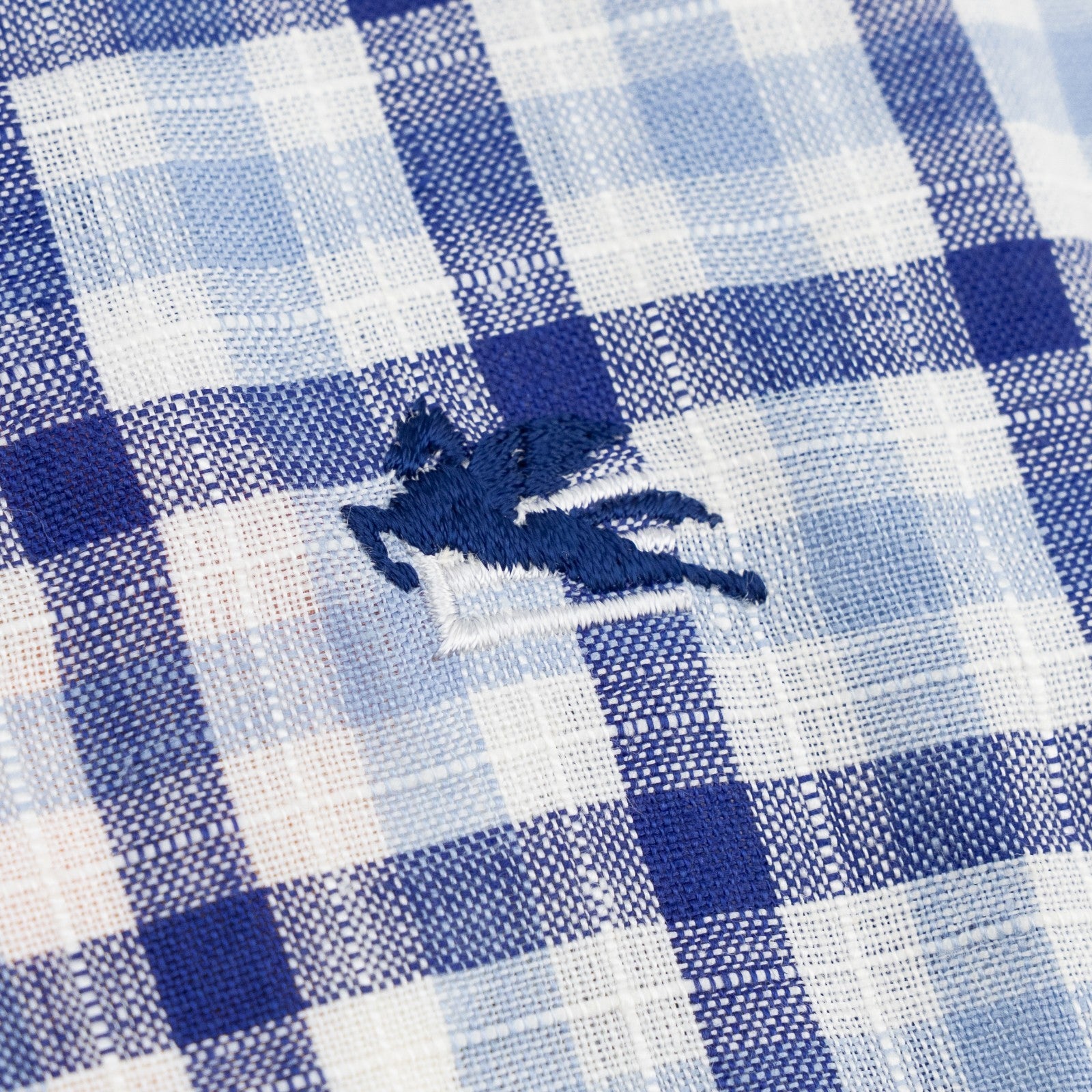 500$ ETRO MILANO Shirt Checks Blue Button Down 100% Linen Size 15.75 - 40