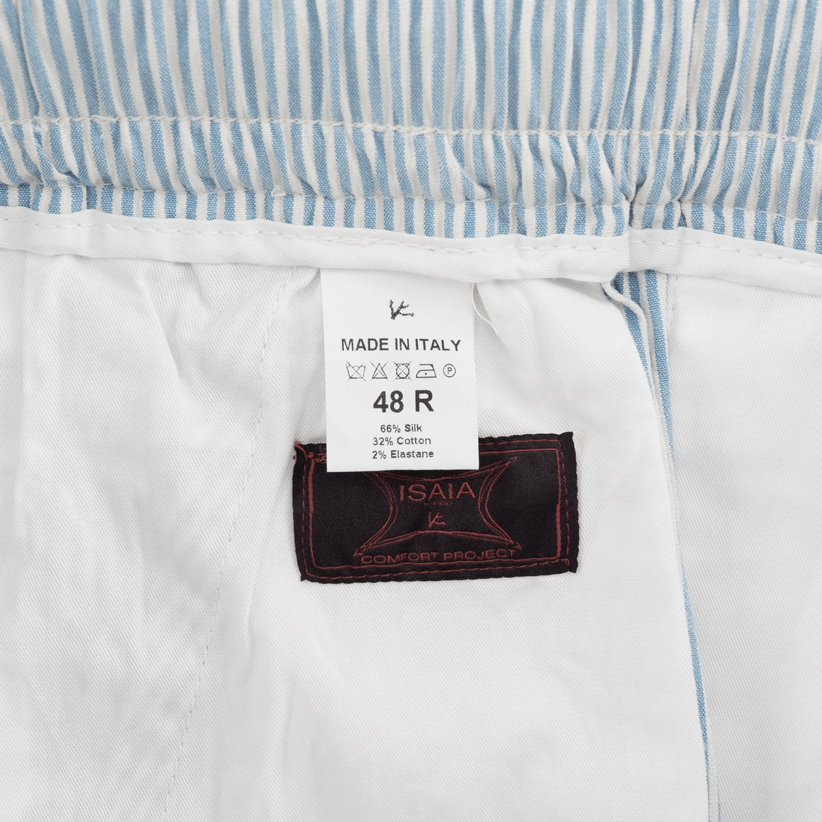 1450$ ISAIA Light Blue Striped Drawstring Pant Cotton-Silk Relaxed 32 US / 48 EU