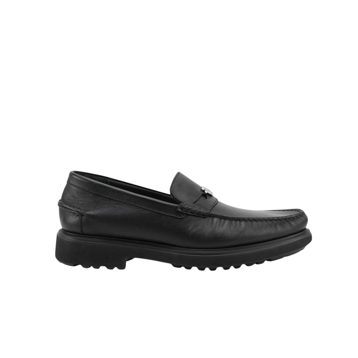 1250$ TESTONI Mocs Loafer Shoes Calf Black + Dark Metal 8 UK / 9 US / 42 IT