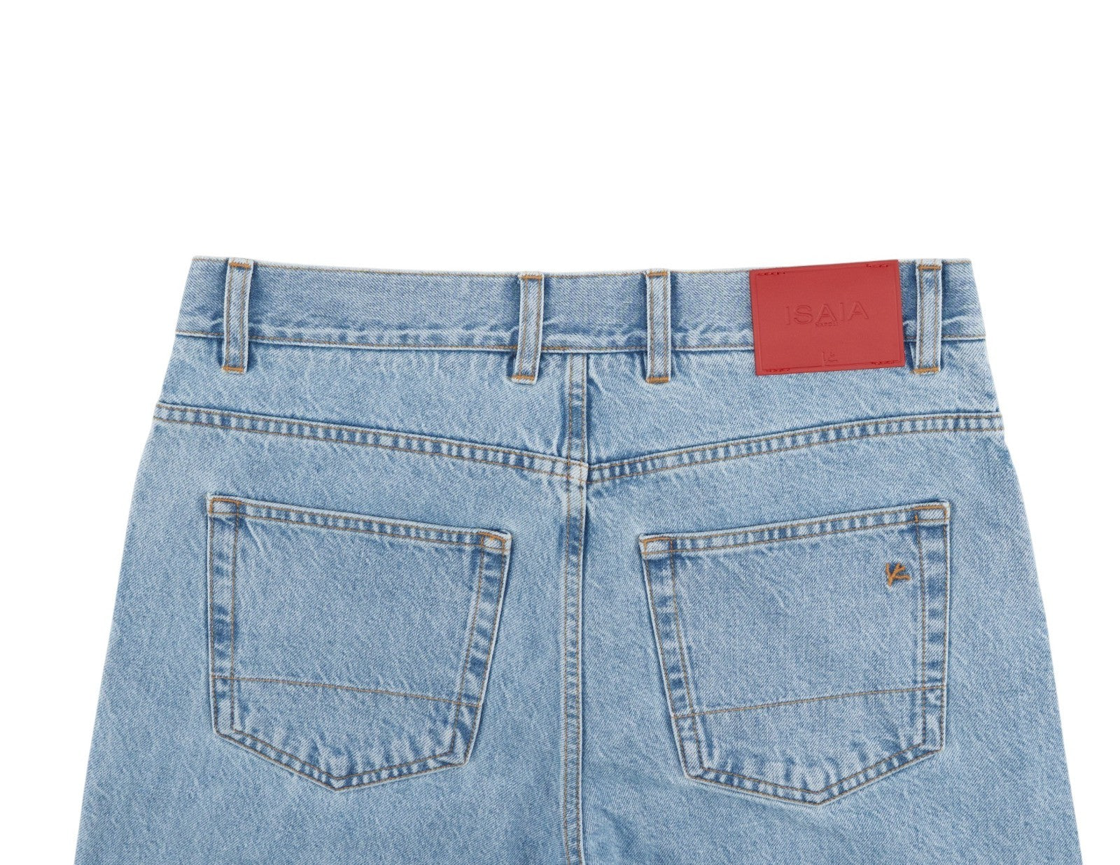 795$ ISAIA NAPOLI Light Blue Denim Jeans Pant Cotton - Leather Tag Straight Leg