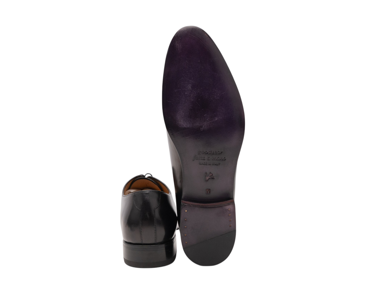 $1350 ISAIA NAPOLI Oxford Shoes Handcrafted Goodyear Wholecut Black