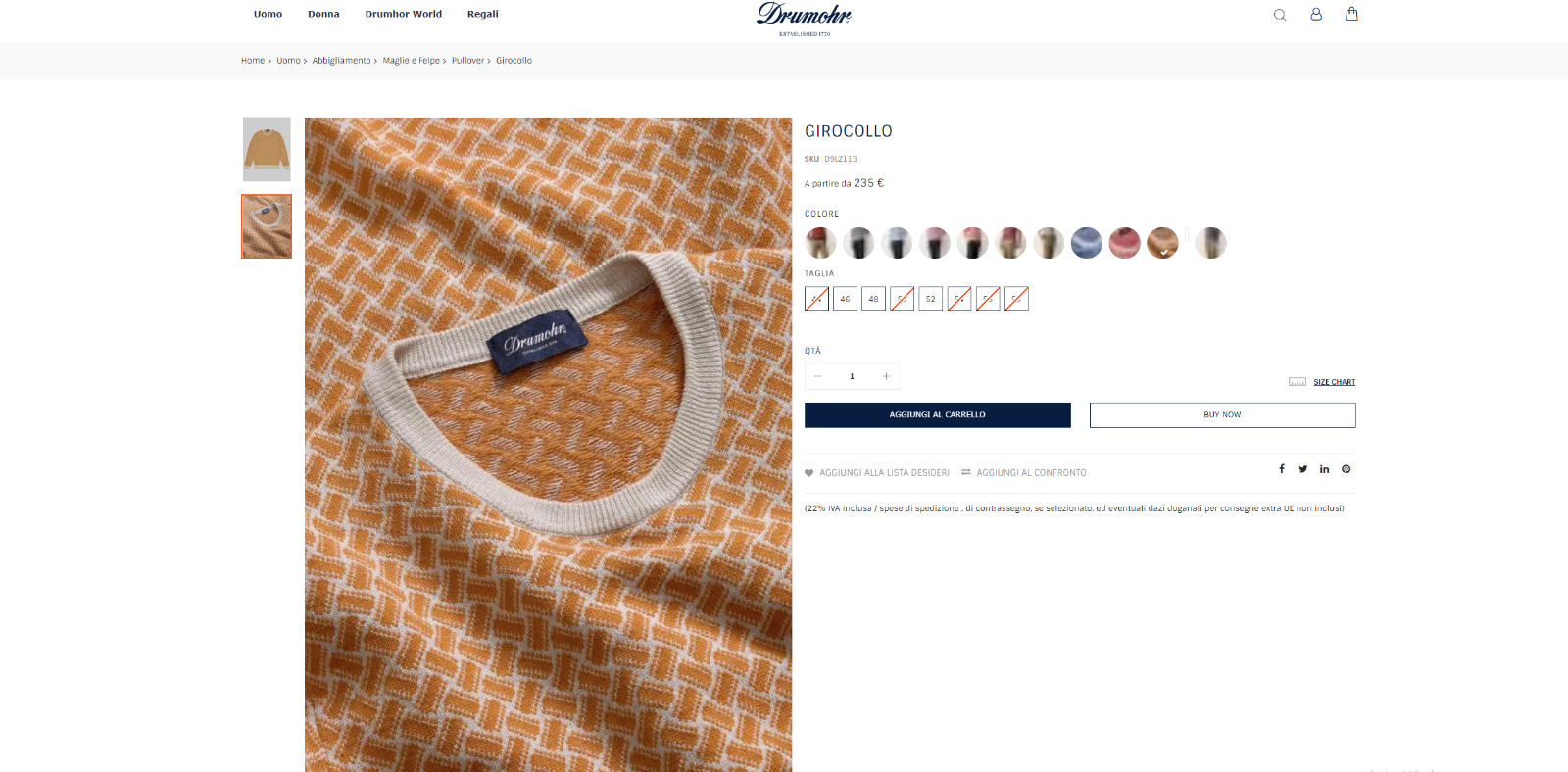 270$ Italian Luxury DRUMOHR Summer Sweater Cotton & Linen "Razor Blade" Orange