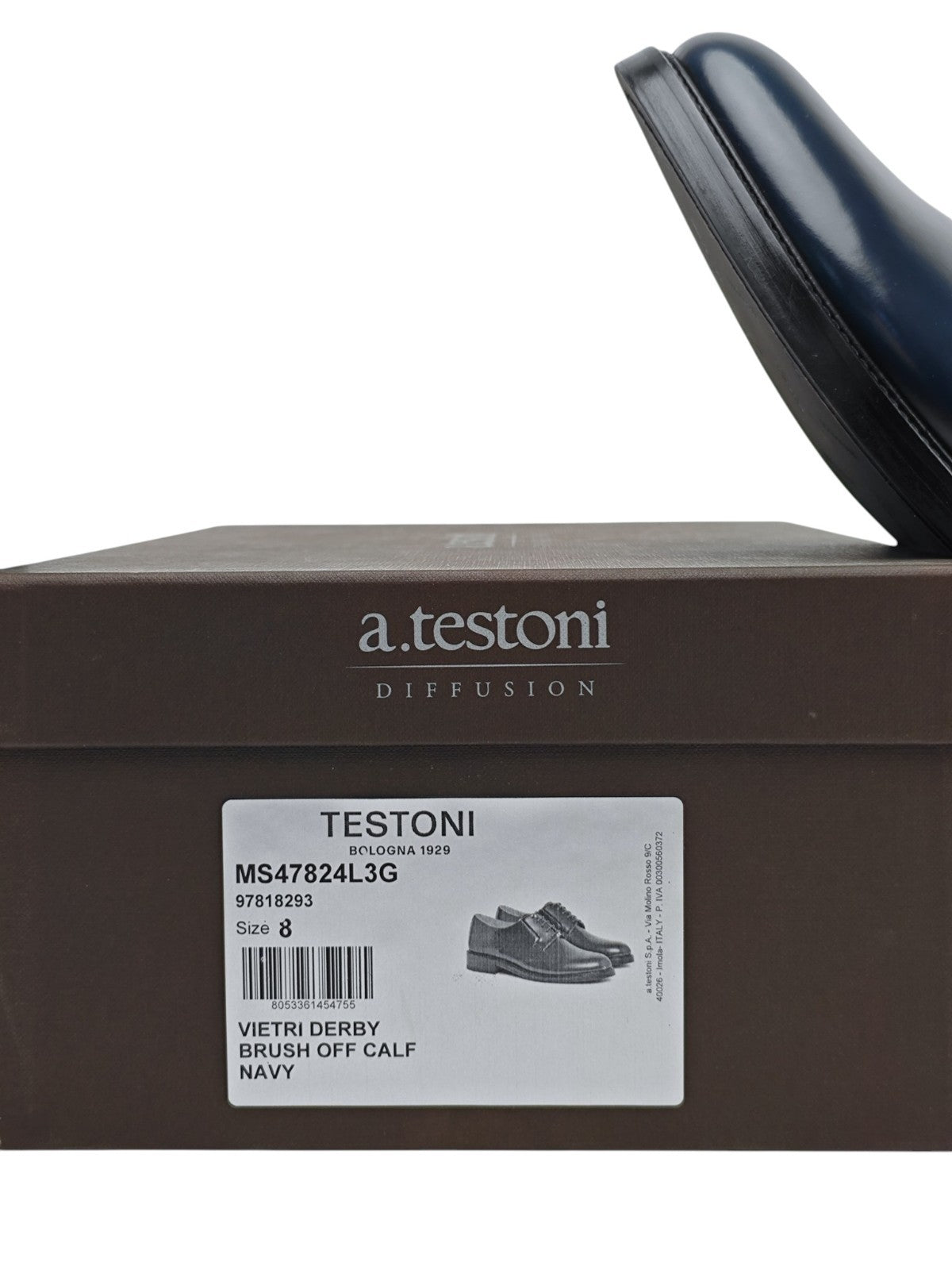 1200$ TESTONI "Vietri" Derby Shoes Brush Off Calf Navy 8 UK / 9 US / 42 IT