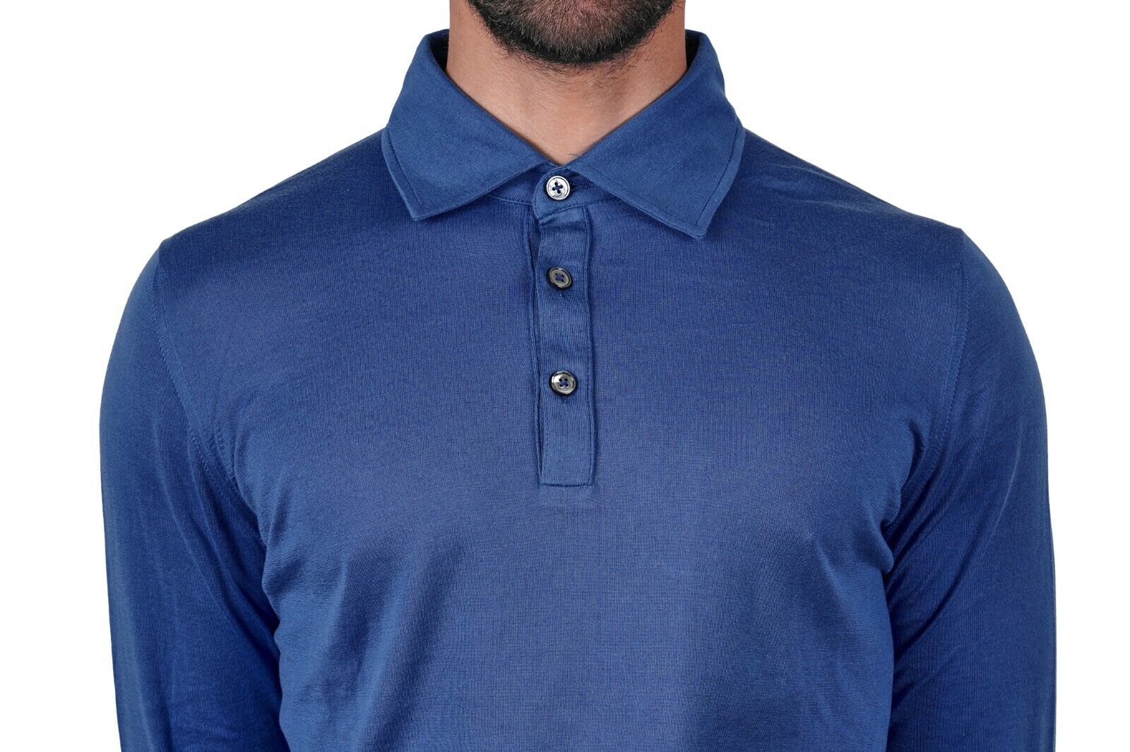 350$ Italian Luxury FIORONI CASHMERE by Attolini Sweater Knit Polo Cotton Blue