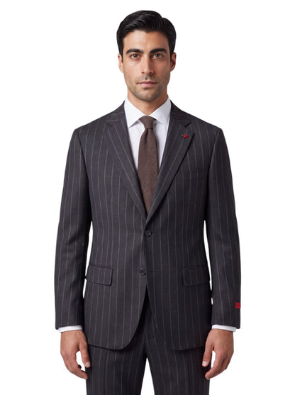 $6850 ISAIA NAPOLI "Gregorio" Dark Gray Suit Hand-Sewn Fine Wool Striped