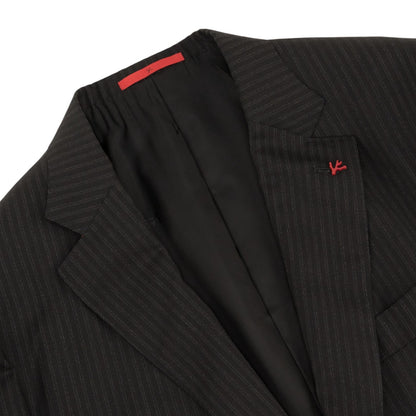 $6600 ISAIA "Gregorio" Black Hand-Sewn Suit Fine Wool Striped 44 US / 54 EU 7R