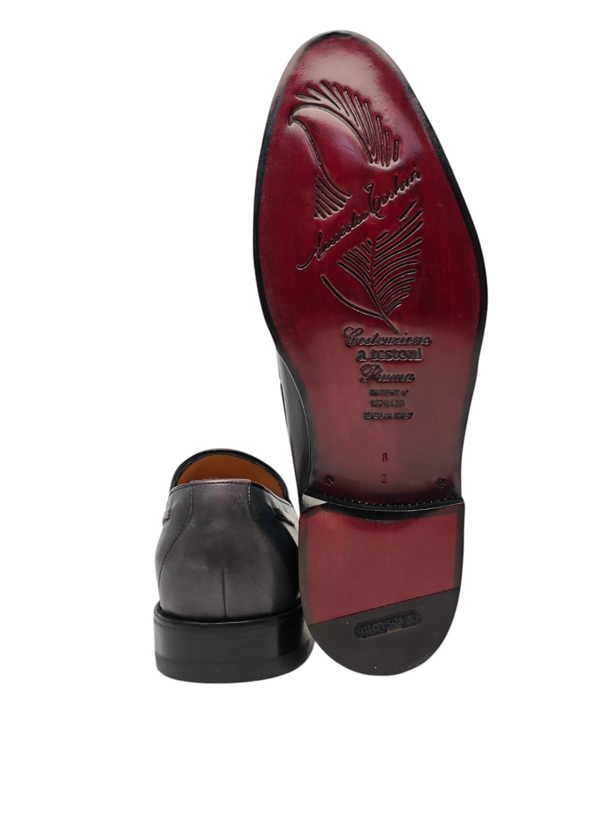 1350$ TESTONI "Piuma" Loafer Shaded Calf Concrete / Black 8 UK / 9 US / 42 IT