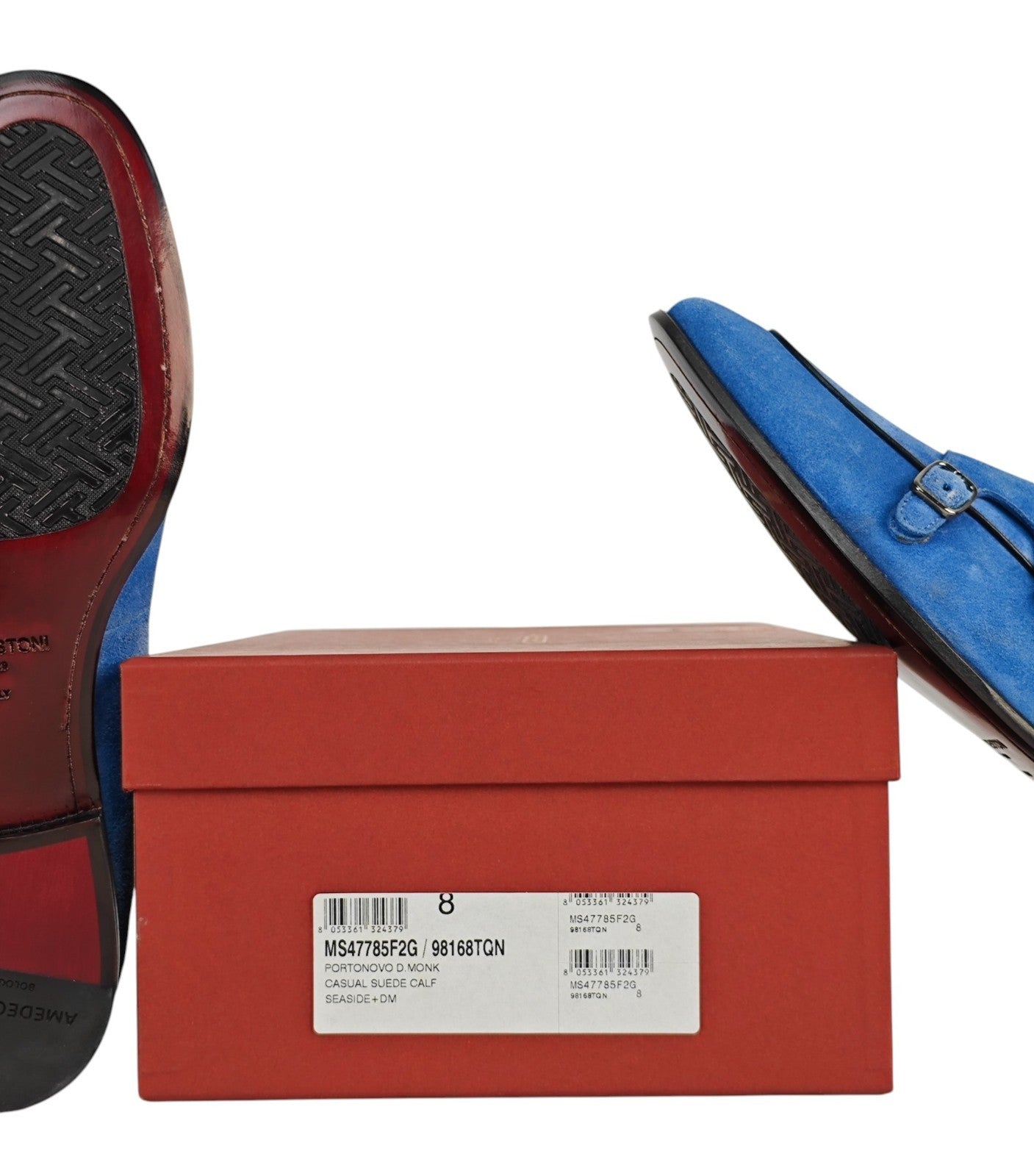 1250$ TESTONI "Portonovo" Blue Loafer Monk Shoes Suede 8 UK / 9 US / 42 IT