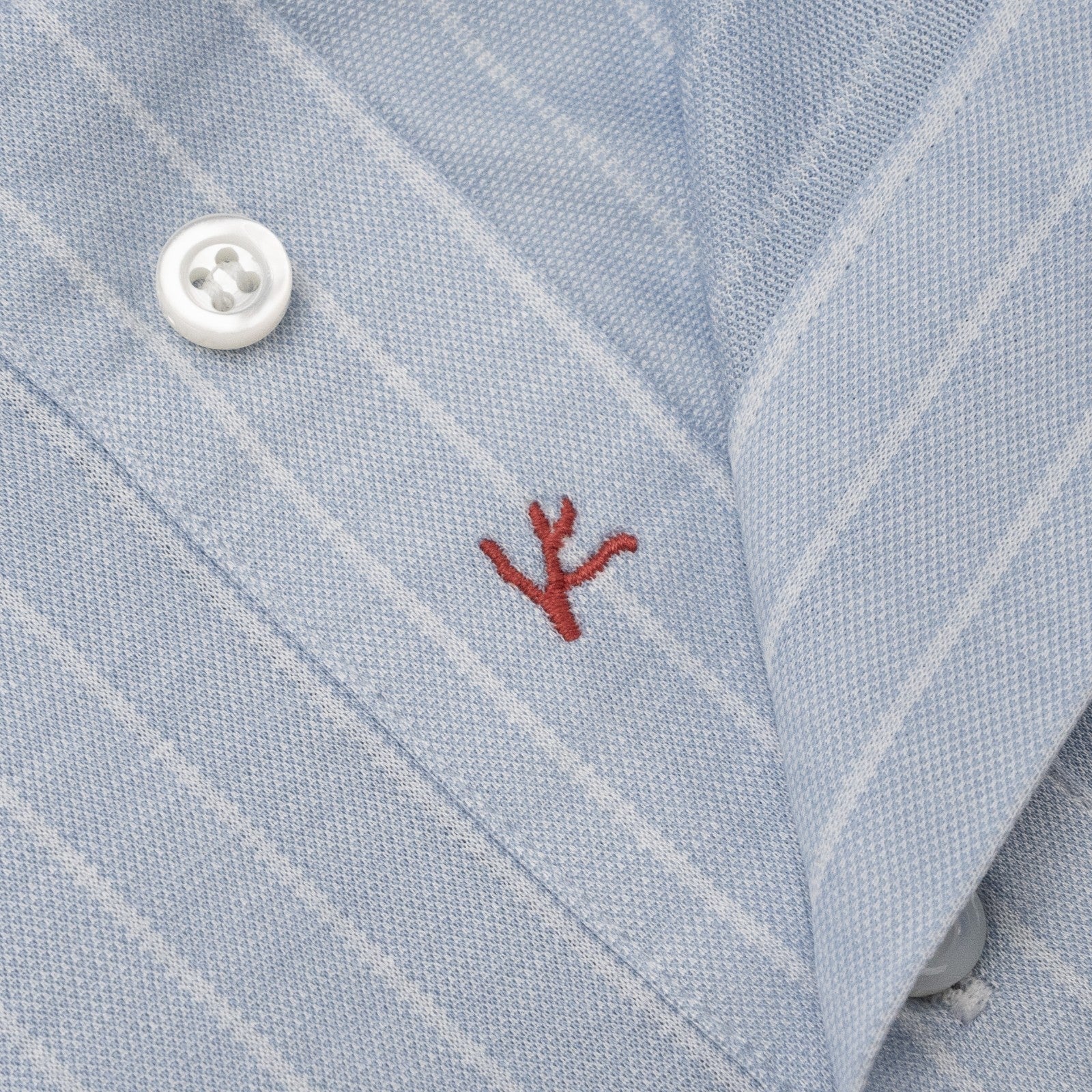 595$ ISAIA NAPOLI Jersey Cotton Stretch Short Sleeve Polo Light Blue Striped