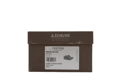 1200$ TESTONI "Udine" Derby Shoes P.Rapid Top Calf Navy 8 UK / 9 US / 42 IT