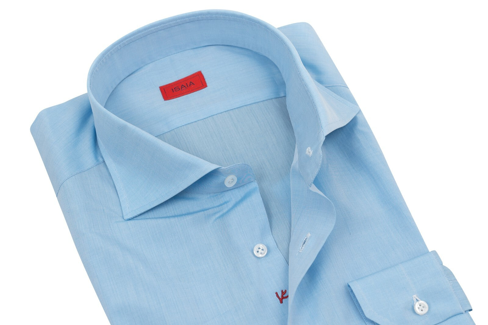 850$ ISAIA NAPOLI Light Blue Hand-Sewn Dress Shirt Sea Island Cotton 17.5 - 44