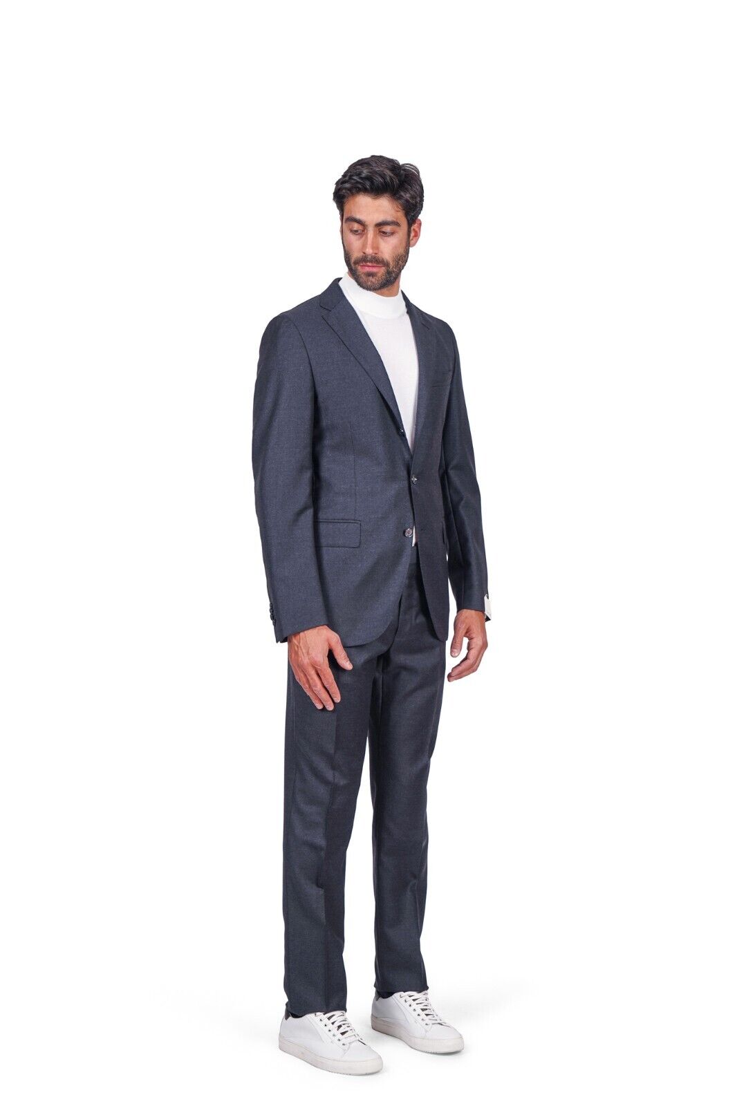$2200 CARUSO Handmade in Italy Dark Grey Solid Wool Superfine 100's Regular Fit