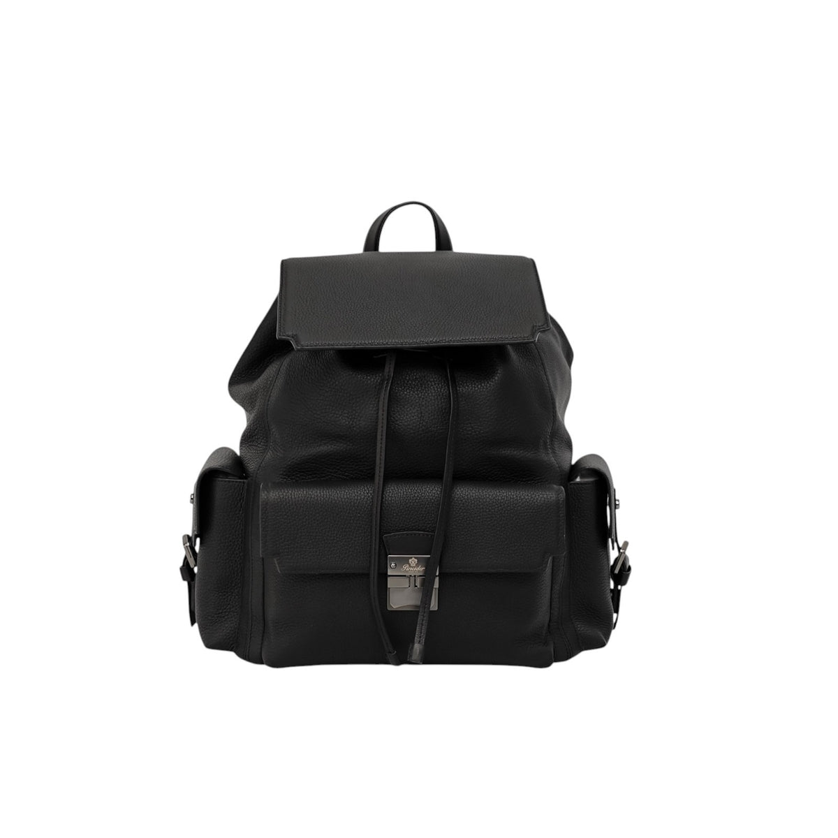 1990$ PINEIDER BOTTOLATO Grain Calf Multiple Backpack Travel Weekender Black XL
